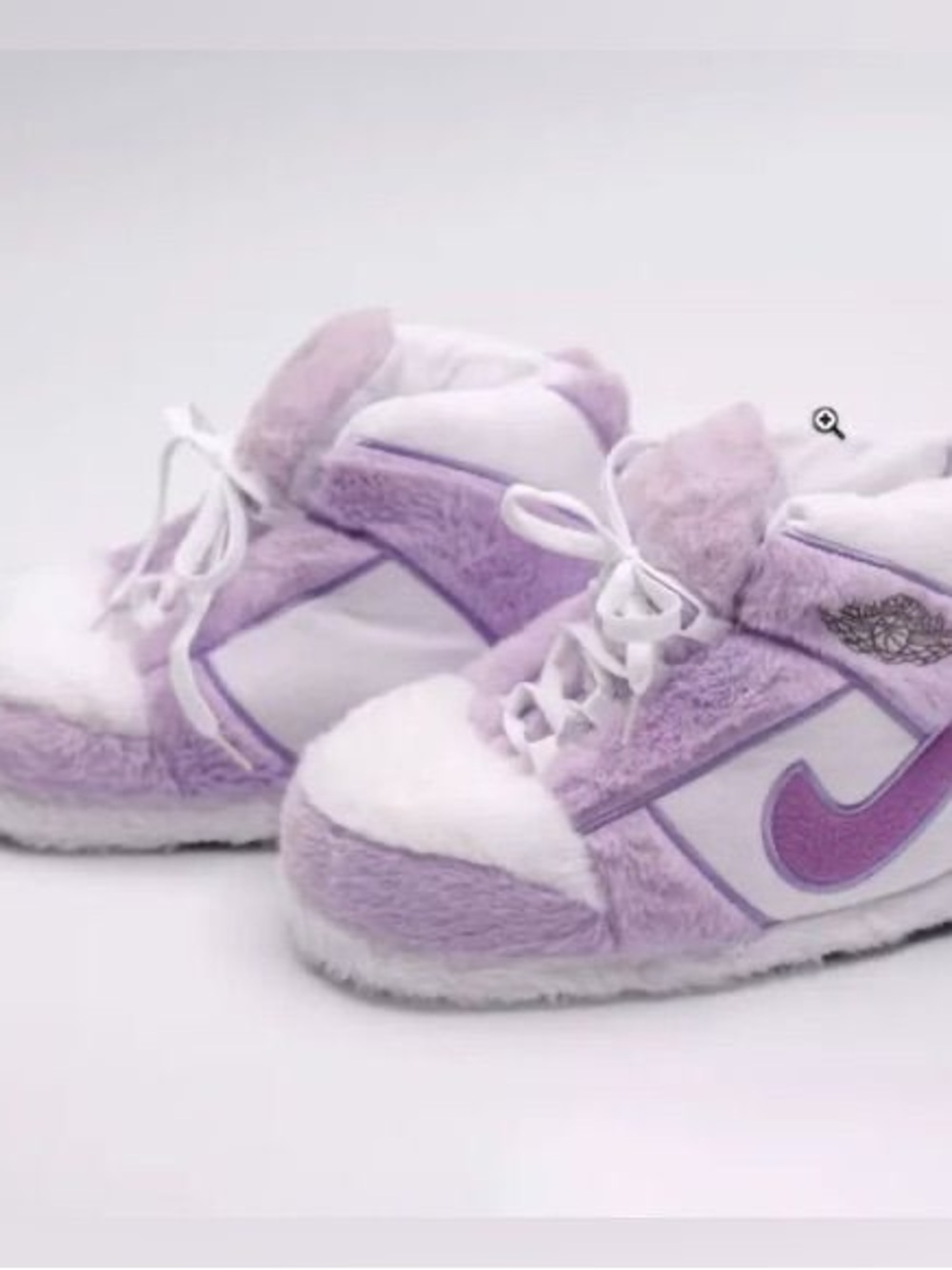 Purple and White Plush Unisex Slippers with Lace-Up Detail